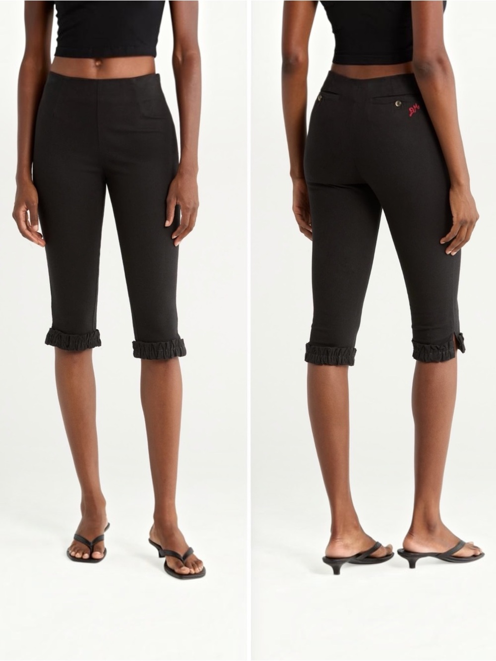 Damson Madder Anisa Ruffle Cuff Capri Pants Black